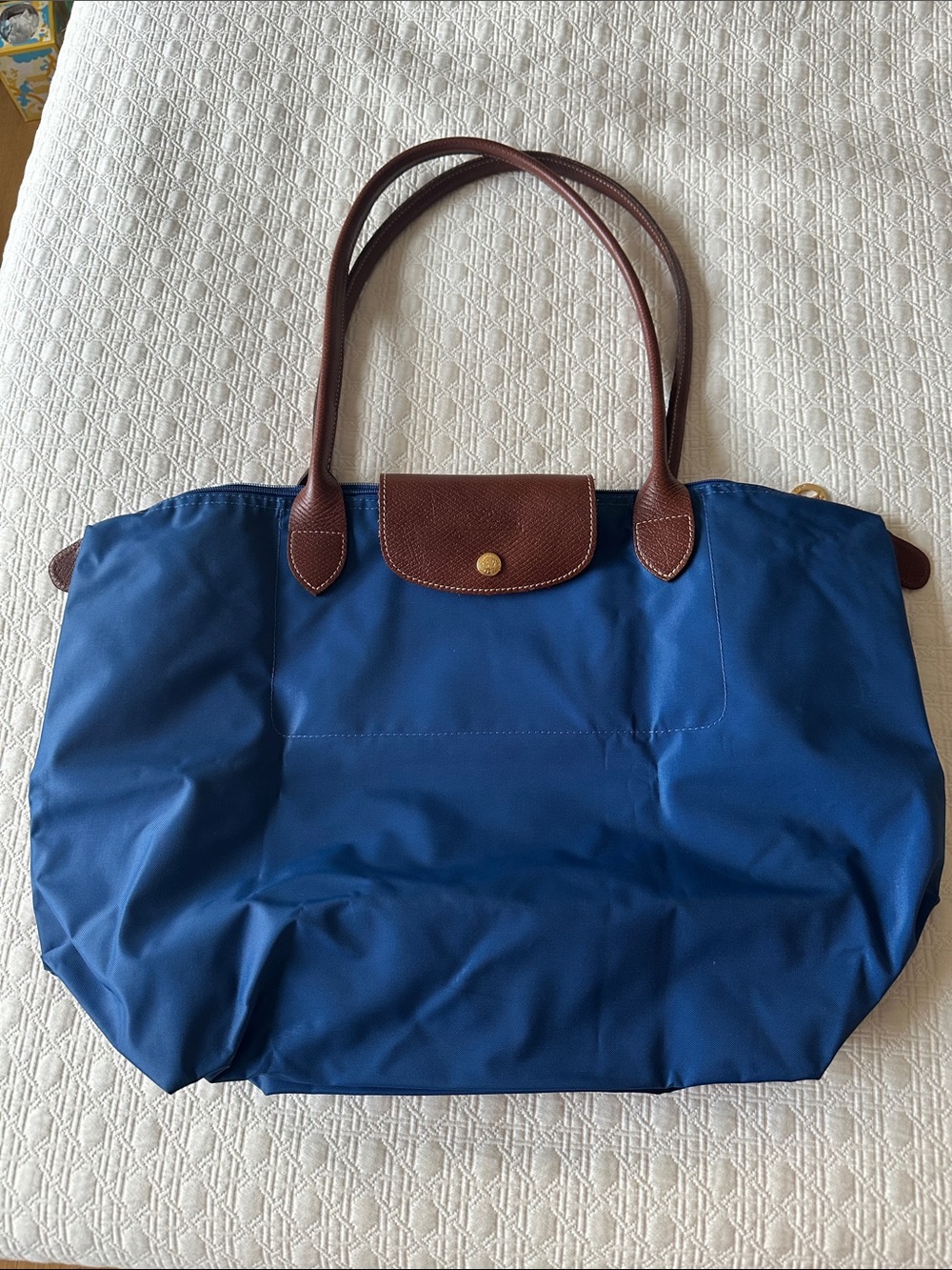 Longchamp Navy and Brown Leather-Trim Shoulder Bag - Picture 2 of 2